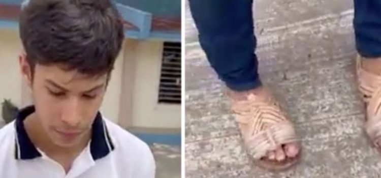 Por burlarse de los tenis de un compañero su papá lo manda en huaraches a la escuela